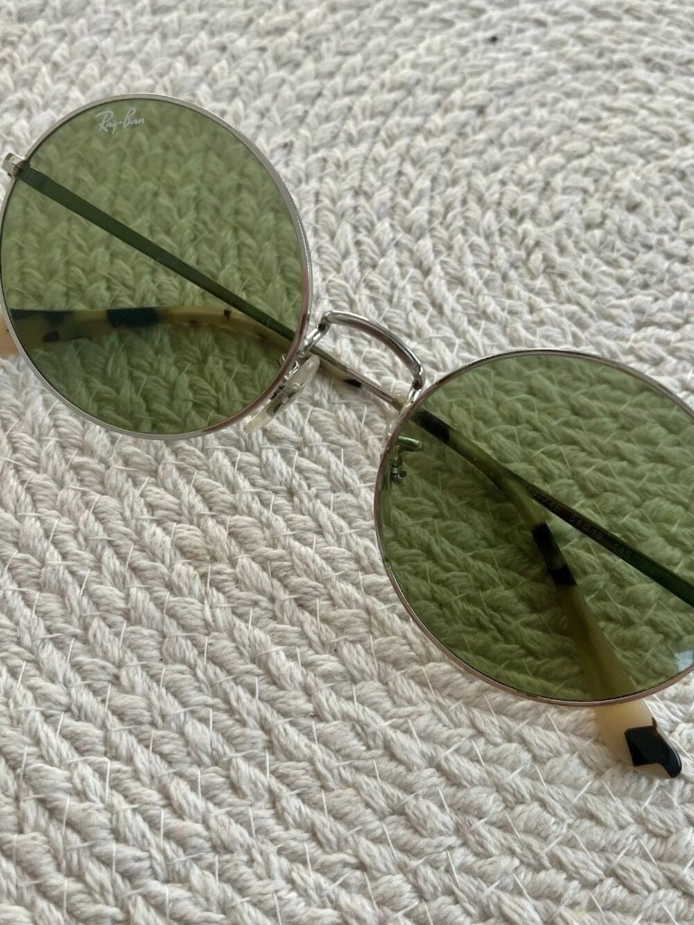 Ray Ban Oval RB1970 Silver Sunglasses W/ Case Retro 90s Green Gradient